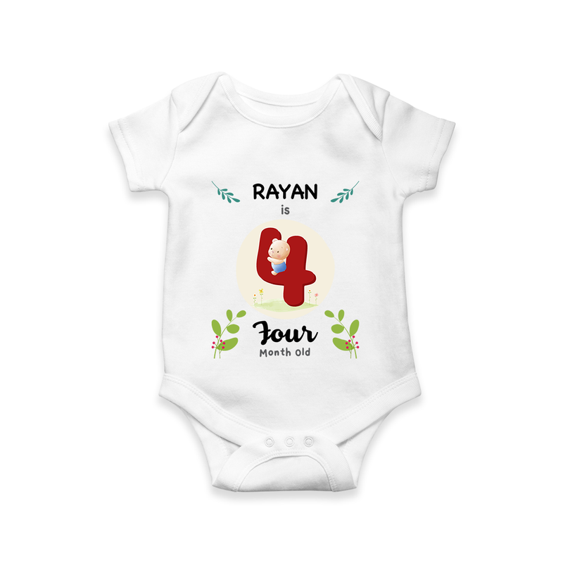 Celebrate Four month of joy with our delightful customized Romper For Babies - WHITE - 0 - 3 Months Old (Chest 16")