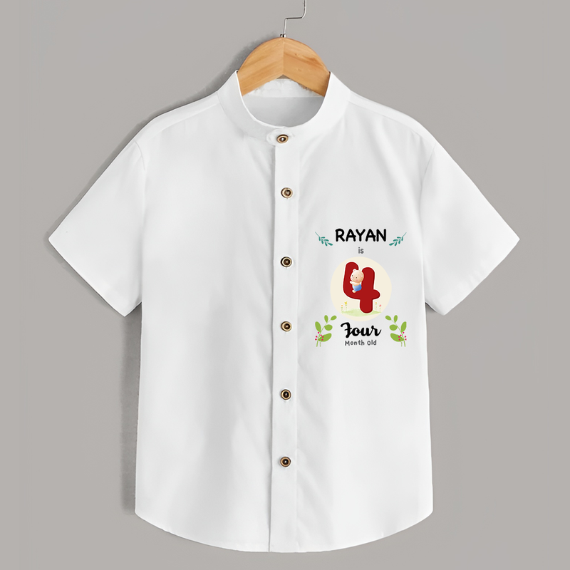 Mark your little one's 4th month Birthday with a personalized Shirt featuring their name! - WHITE - 0 - 6 Months Old (Chest 21")