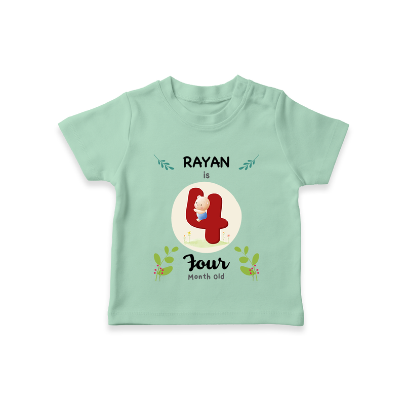 Celebrate Four month of joy with our delightful customized T-Shirt For Babies - MINT GREEN - 0-5 Months Old (Chest 17")