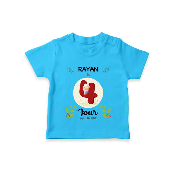Customized Baby T-Shirt | Celebrate 4th Month | Soft & Comfy Fit T-Shirt - SKY BLUE - 0-5 Months Old (Chest 17")