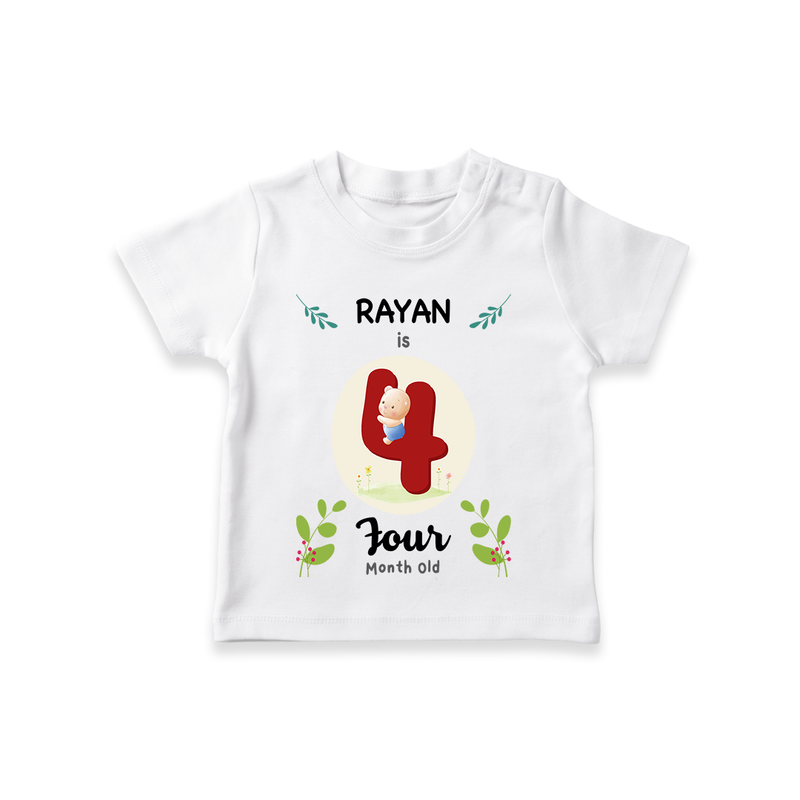 Celebrate The 4th Month Birthday Custom T-Shirt, Personalized with your little one's name - WHITE - 0 - 5 Months Old (Chest 17")