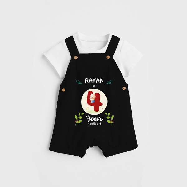 Celebrate The Fourth Month Birthday Customised Dungaree set for your Kids - BLACK - 0 - 5 Months Old (Chest 17")