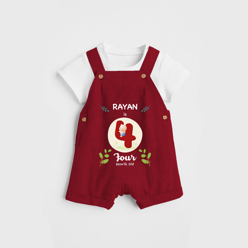 Celebrate The Fourth Month Birthday Customised Dungaree set for your Kids - RED - 0 - 5 Months Old (Chest 17")