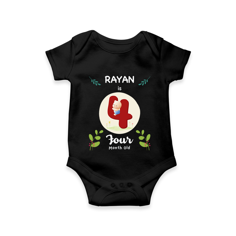 Celebrate Four month of joy with our delightful customized Romper For Babies - BLACK - 0 - 3 Months Old (Chest 16")