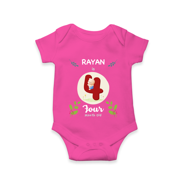 Customized Baby Romper/Onesie | Celebrate 4th Month | Soft & Comfy Fit - HOT PINK - New Born (Chest 14")