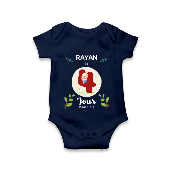 Customized Baby Romper/Onesie | Celebrate 4th Month | Soft & Comfy Fit - NAVY BLUE - New Born (Chest 14")