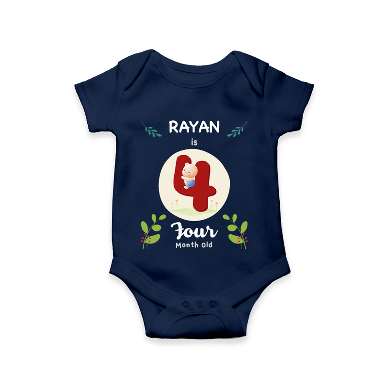 Mark your little one's Fourth month with a personalized romper/onesie featuring their name! - NAVY BLUE - 0 - 3 Months Old (Chest 16")