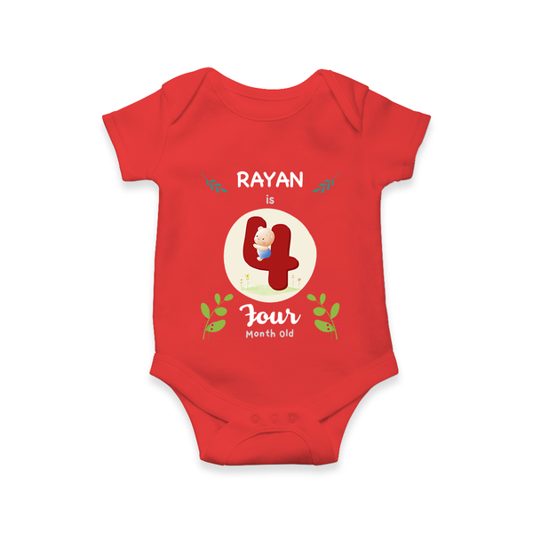 Customized Baby Romper/Onesie | Celebrate 4th Month | Soft & Comfy Fit - RED - New Born (Chest 14")