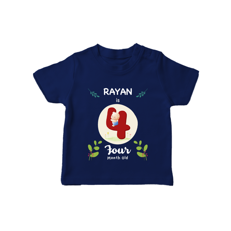 Customized Baby T-Shirt | Celebrate 4th Month | Soft & Comfy Fit T-Shirt - NAVY BLUE - 0-5 Months Old (Chest 17")