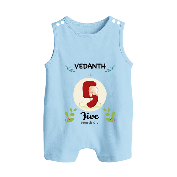 Customized Baby Romper Suit/ Sleeveless Romper | Celebrate 5th Month | Soft & Comfy Fit Romper Suit/ Sleeveless Romper - BABY BLUE - 0 - 5 Months Old (Chest 18")