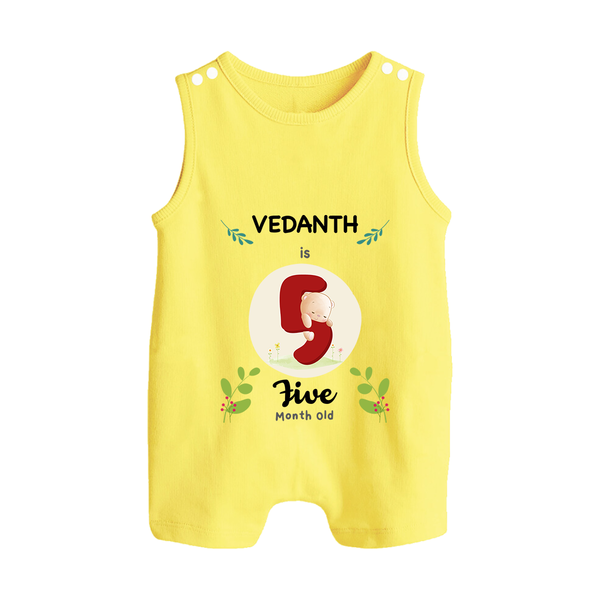 Customized Baby Romper Suit/ Sleeveless Romper | Celebrate 5th Month | Soft & Comfy Fit Romper Suit/ Sleeveless Romper - PASTEL YELLOW - 0 - 5 Months Old (Chest 18")