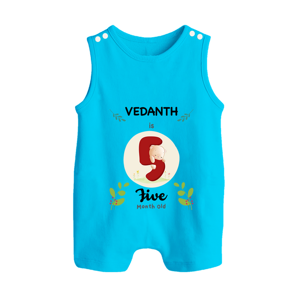 Customized Baby Romper Suit/ Sleeveless Romper | Celebrate 5th Month | Soft & Comfy Fit Romper Suit/ Sleeveless Romper - SKY BLUE - 0 - 5 Months Old (Chest 18")