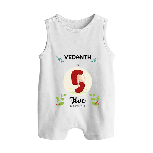 Customized Baby Romper Suit/ Sleeveless Romper | Celebrate 5th Month | Soft & Comfy Fit Romper Suit/ Sleeveless Romper - WHITE - 0 - 5 Months Old (Chest 18")
