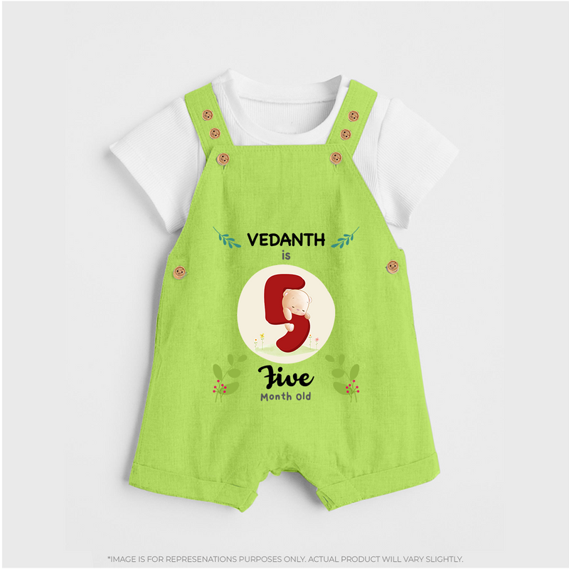 Celebrate Five month of joy with our delightful customized Dungaree Set For Babies - GREEN - 0 - 5 Months Old (Chest 18")