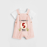 Celebrate The Fifth Month Birthday Customised Dungaree set for your Kids - PEACH - 0 - 5 Months Old (Chest 17")