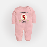 Celebrate Five month of joy with our delightful customized Sleep Suit For Babies - BABY PINK - New Born (Chest 7.5")