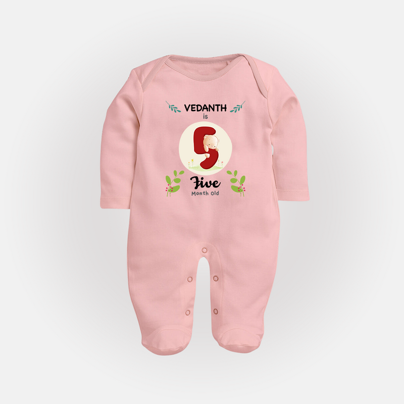 Celebrate Five month of joy with our delightful customized Sleep Suit For Babies - BABY PINK - New Born (Chest 7.5")