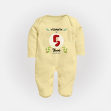 Celebrate Five month of joy with our delightful customized Sleep Suit For Babies - PASTEL YELLOW - New Born (Chest 7.5")