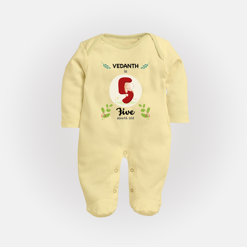 Celebrate Five month of joy with our delightful customized Sleep Suit For Babies - PASTEL YELLOW - New Born (Chest 7.5")