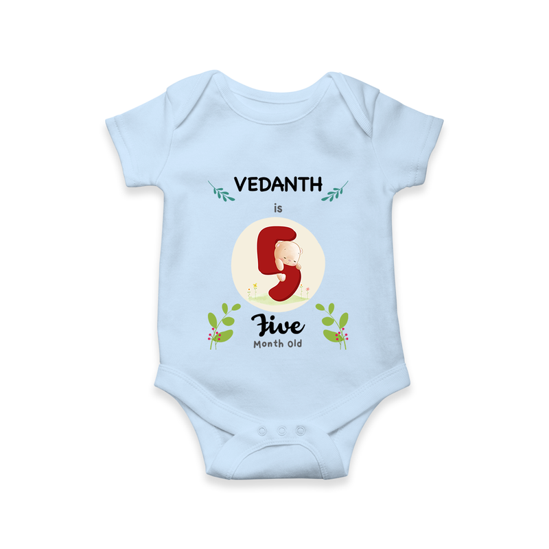 Customized Baby Romper/Onesie | Celebrate 5th Month | Soft & Comfy Fit - BABY BLUE - New Born (Chest 14")