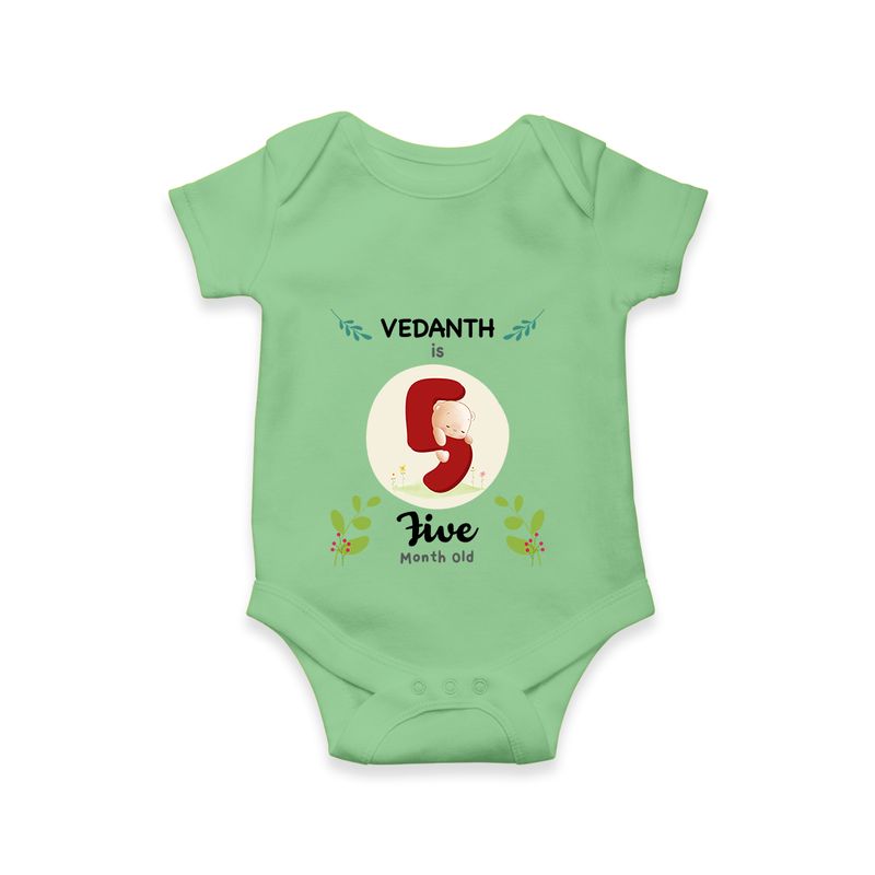Mark your little one's Fifth month with a personalized romper/onesie featuring their name! - GREEN - 0 - 3 Months Old (Chest 16")