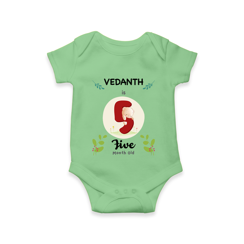 Customized Baby Romper/Onesie | Celebrate 5th Month | Soft & Comfy Fit - GREEN - New Born (Chest 14")