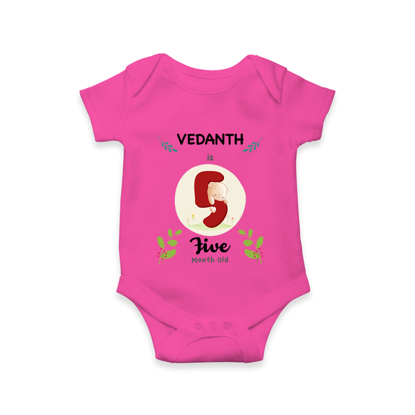 Customized Baby Romper/Onesie | Celebrate 5th Month | Soft & Comfy Fit - HOT PINK - New Born (Chest 14")