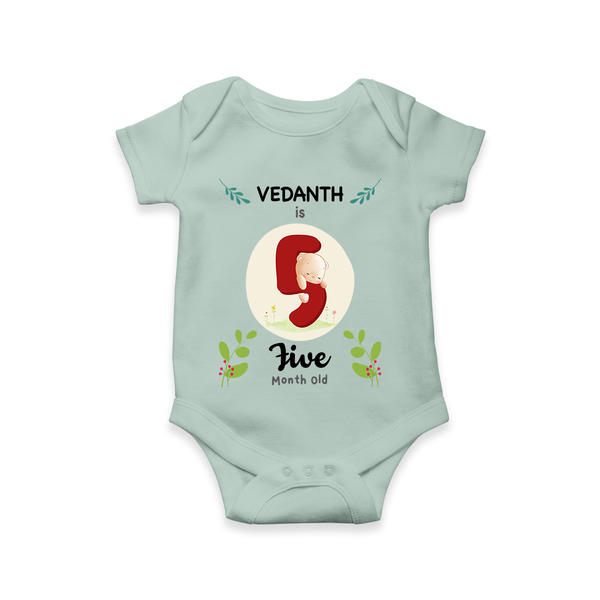 Mark your little one's fifth month with a personalized romper/onesie featuring their name! - MINT GREEN - 0 - 3 Months Old (Chest 16")