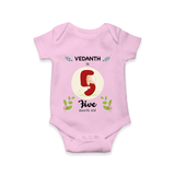 Mark your little one's Fifth month with a personalized romper/onesie featuring their name! - PINK - 0 - 3 Months Old (Chest 16")