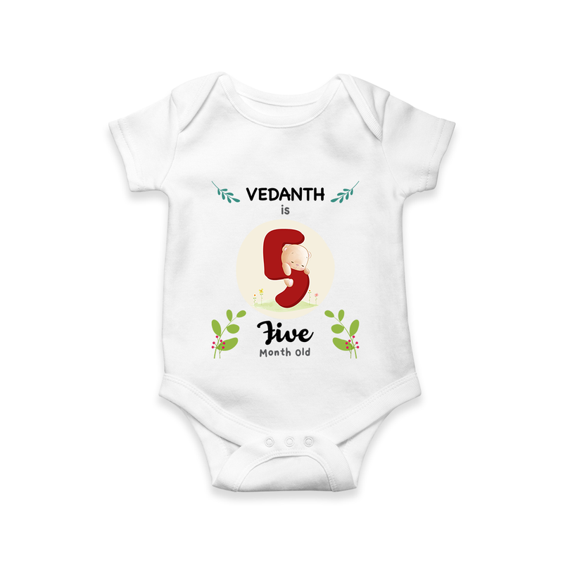 Celebrate Five month of joy with our delightful customized Romper For Babies - WHITE - 0 - 3 Months Old (Chest 16")