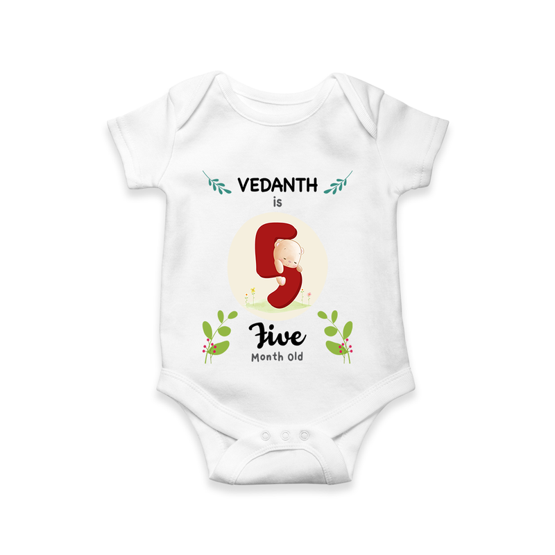 Mark your little one's Fifth month with a personalized romper/onesie featuring their name! - WHITE - 0 - 3 Months Old (Chest 16")