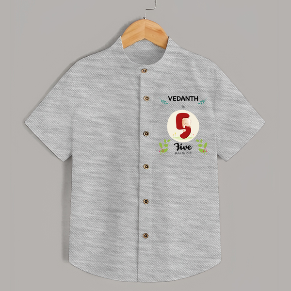 Customized Baby Shirt | Celebrate 5th Month | Soft & Comfy Fit Shirt - GREY - 0 - 6 Months Old (Chest 23")