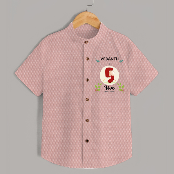Customized Baby Shirt | Celebrate 5th Month | Soft & Comfy Fit Shirt - PEACH - 0 - 6 Months Old (Chest 23")