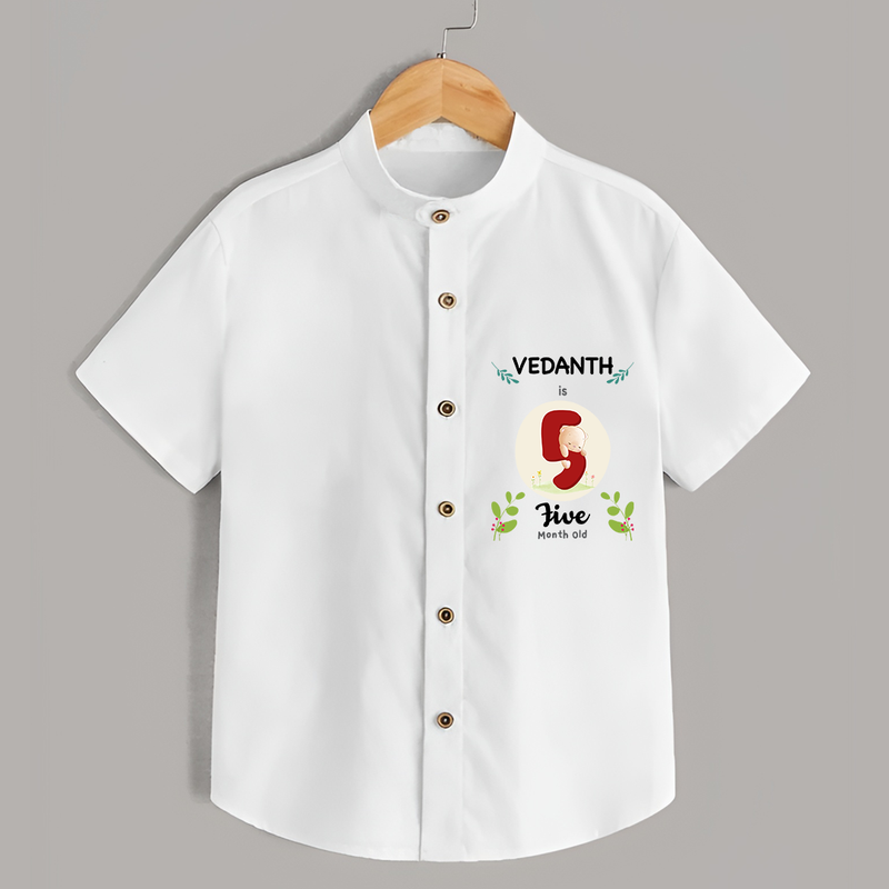 Mark your little one's 5th month Birthday with a personalized Shirt featuring their name! - WHITE - 0 - 6 Months Old (Chest 21")