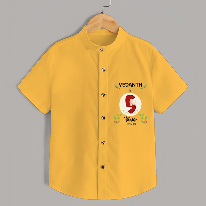 Mark your little one's 5th month Birthday with a personalized Shirt featuring their name! - YELLOW - 0 - 6 Months Old (Chest 21")