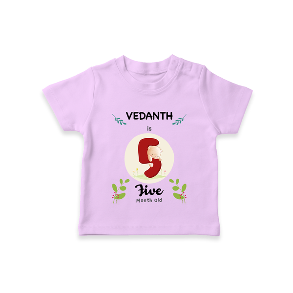 Customized Baby T-Shirt | Celebrate 5th Month | Soft & Comfy Fit T-Shirt - LILAC - 0-5 Months Old (Chest 17")