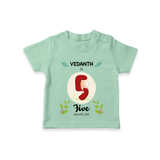 Celebrate The 5th Month Birthday Custom T-Shirt, Personalized with your little one's name - MINT GREEN - 0 - 5 Months Old (Chest 17")