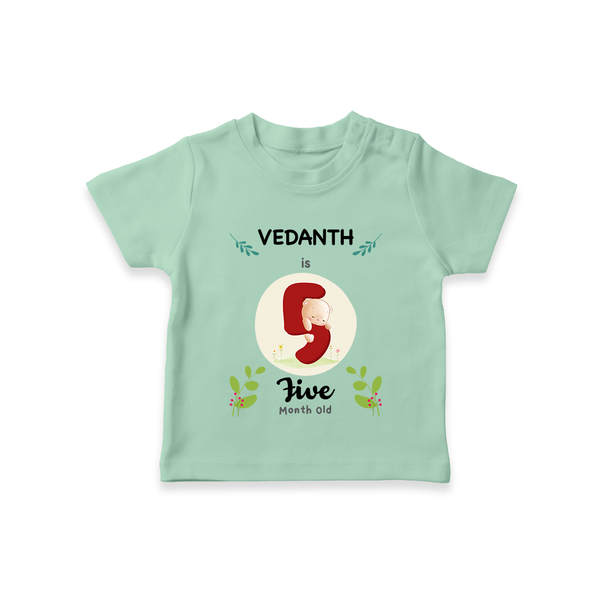 Customized Baby T-Shirt | Celebrate 5th Month | Soft & Comfy Fit T-Shirt - MINT GREEN - 0-5 Months Old (Chest 17")