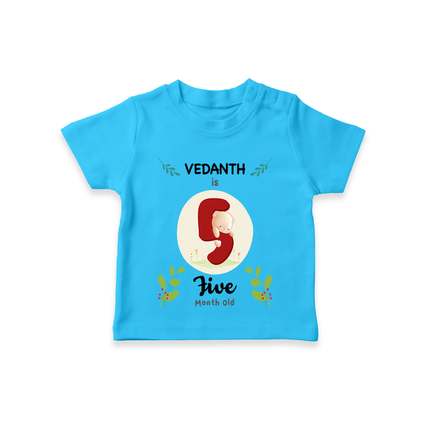 Celebrate The 5th Month Birthday Custom T-Shirt, Personalized with your little one's name - SKY BLUE - 0 - 5 Months Old (Chest 17")