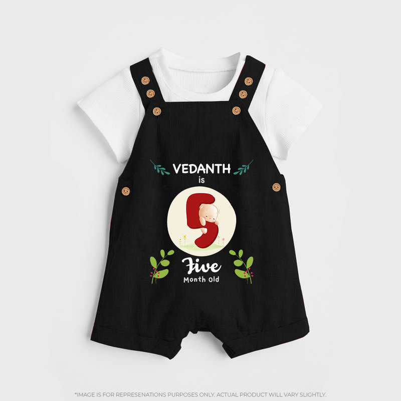 Celebrate Five month of joy with our delightful customized Dungaree Set For Babies - BLACK - 0 - 5 Months Old (Chest 18")