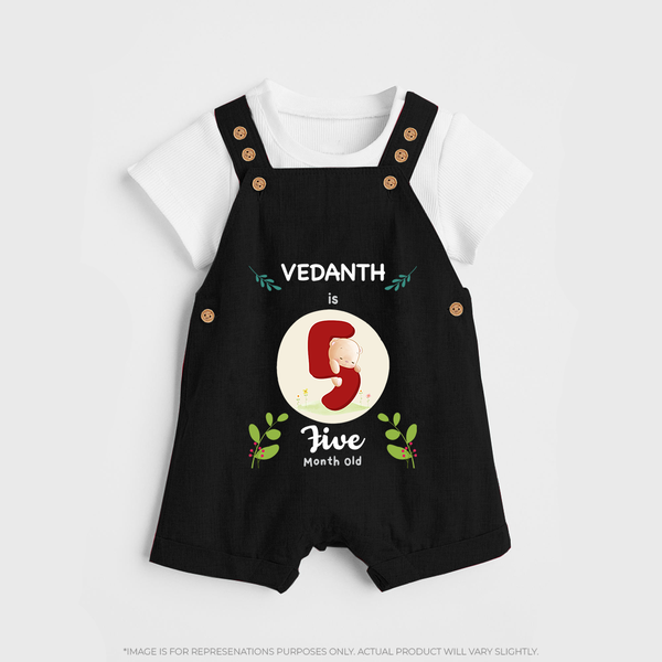 Customized Baby Dungaree Set | Celebrate 5th Month | Soft & Comfy Fit Dungaree Set - BLACK - 0 - 5 Months Old (Chest 18")