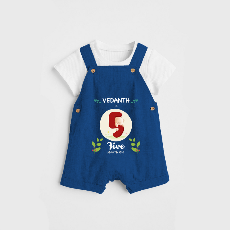 Celebrate The Fifth Month Birthday Customised Dungaree set for your Kids - COBALT BLUE - 0 - 5 Months Old (Chest 17")