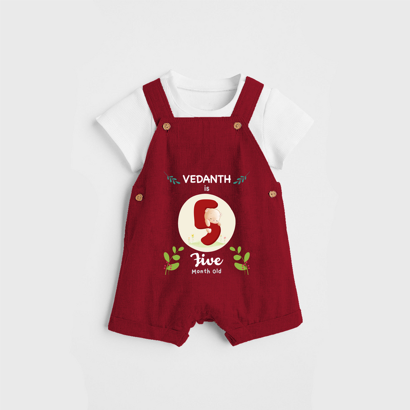 Celebrate The Fifth Month Birthday Customised Dungaree set for your Kids - RED - 0 - 5 Months Old (Chest 17")