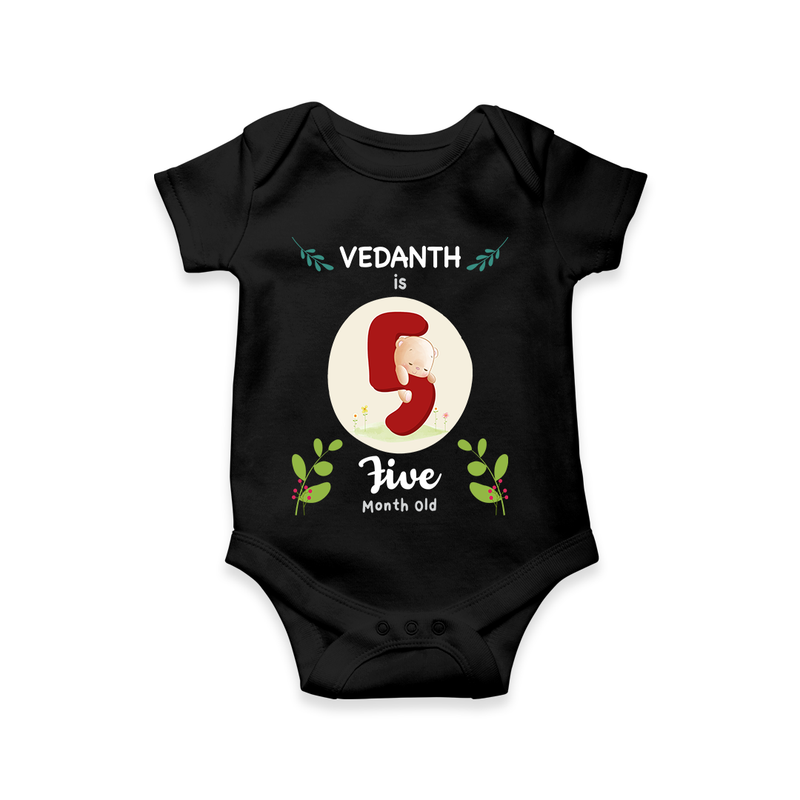 Mark your little one's Fifth month with a personalized romper/onesie featuring their name! - BLACK - 0 - 3 Months Old (Chest 16")