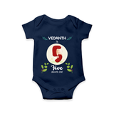 Mark your little one's Fifth month with a personalized romper/onesie featuring their name! - NAVY BLUE - 0 - 3 Months Old (Chest 16")