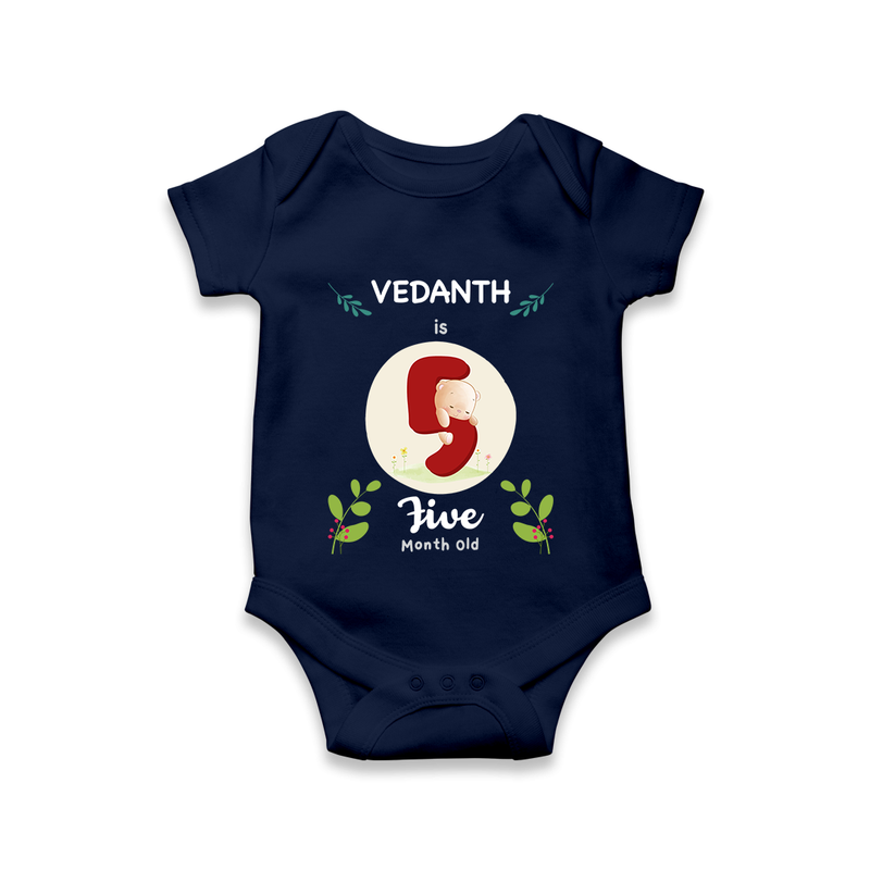 Customized Baby Romper/Onesie | Celebrate 5th Month | Soft & Comfy Fit - NAVY BLUE - New Born (Chest 14")