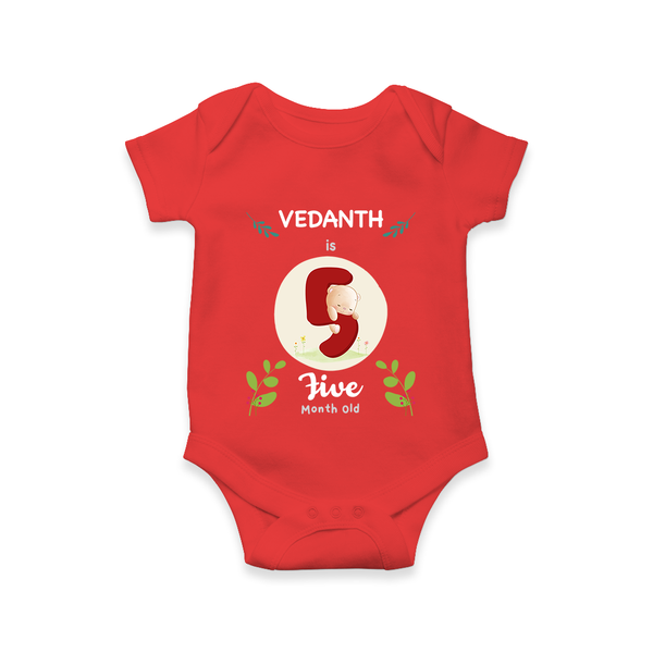 Customized Baby Romper/Onesie | Celebrate 5th Month | Soft & Comfy Fit - RED - New Born (Chest 14")