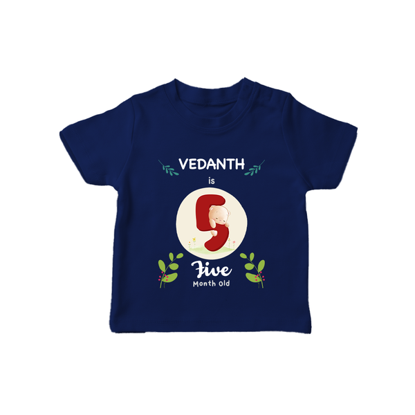 Customized Baby T-Shirt | Celebrate 5th Month | Soft & Comfy Fit T-Shirt - NAVY BLUE - 0-5 Months Old (Chest 17")