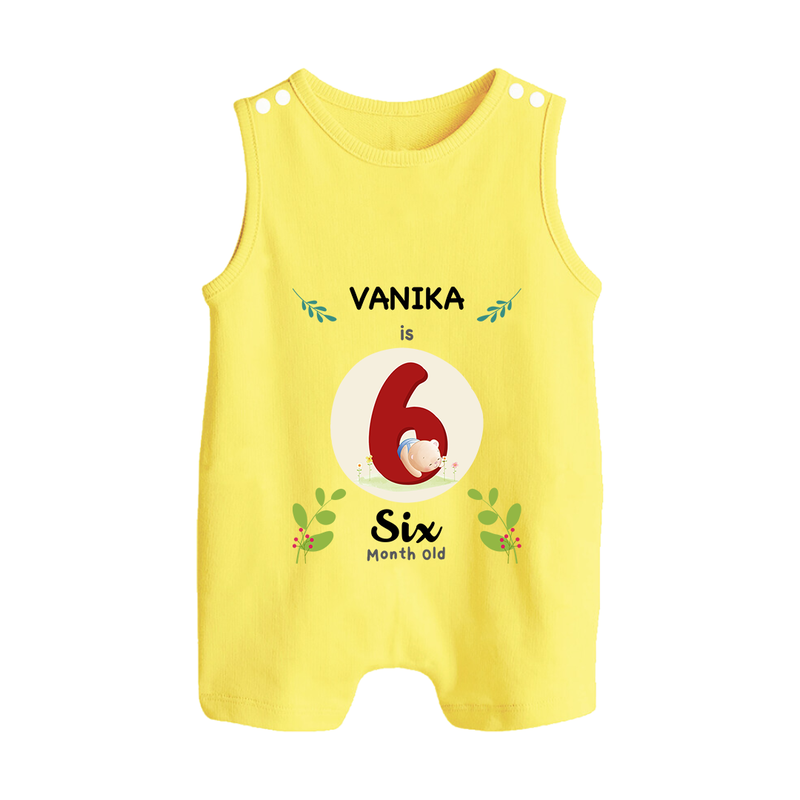 Customized Baby Romper Suit/ Sleeveless Romper | Celebrate 6th Month | Soft & Comfy Fit Romper Suit/ Sleeveless Romper - PASTEL YELLOW - 0 - 5 Months Old (Chest 18")