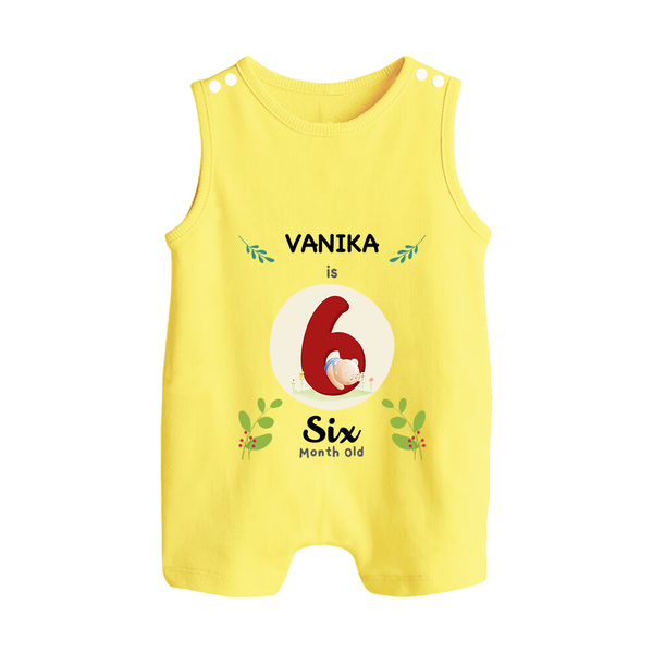 Customized Baby Romper Suit/ Sleeveless Romper | Celebrate 6th Month | Soft & Comfy Fit Romper Suit/ Sleeveless Romper - PASTEL YELLOW - 0 - 5 Months Old (Chest 18")